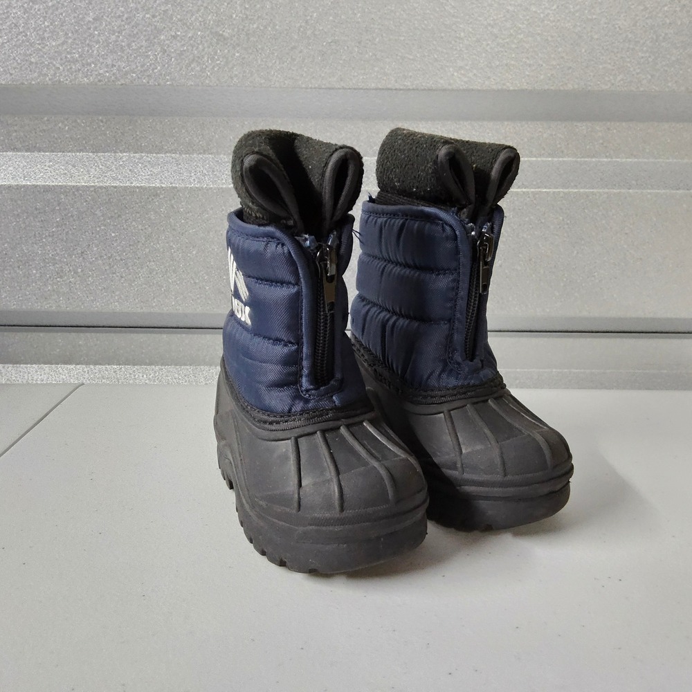 RBX Snow Boots Kids‎ Size 6 Navy Blue Black Zipper Front Insulated Winter Duck
